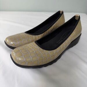 Josef Seibel Airped Plus Yellow Croc Patent Leather Wedge Shoes EU 41 US 10-10.5